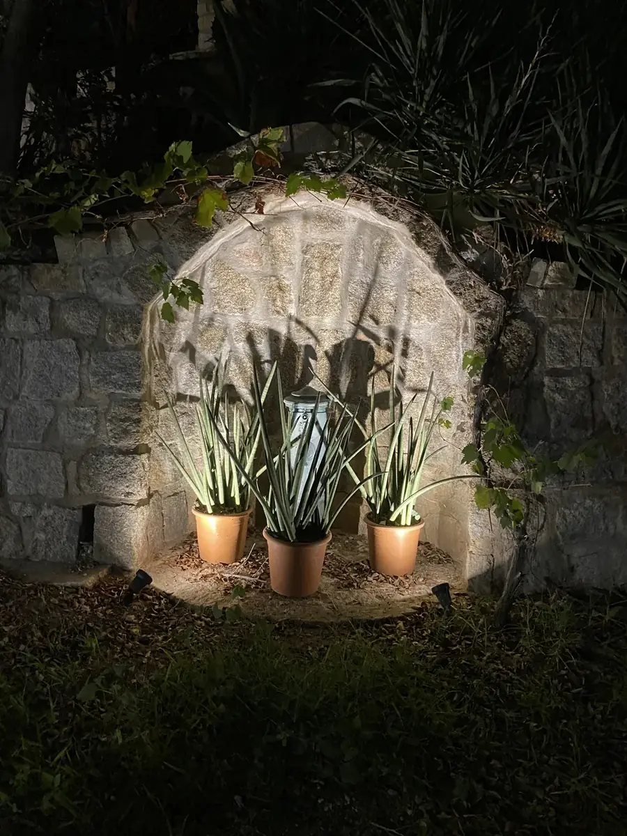 Éclairage d’accentuation dans un jardin en pierre